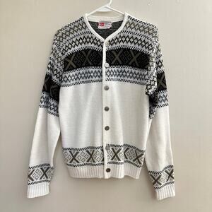 Revere Norwegian Cardigan Sweater Womens MED Vintage 80s Nordic Fair Isle Knit